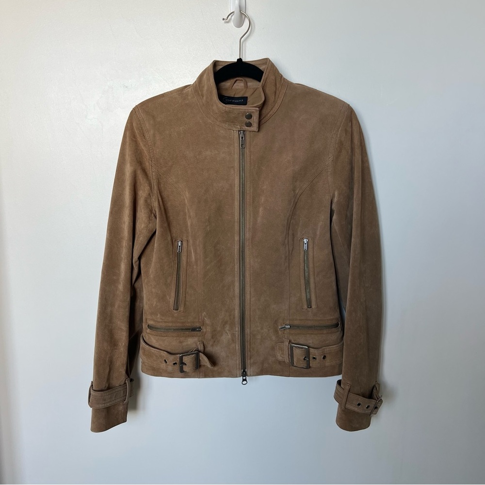 Vintage Y2K brown suede leather biker jacket size 8